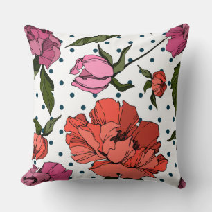 So much cute polka dots background Engraved floral Throw Pillow
