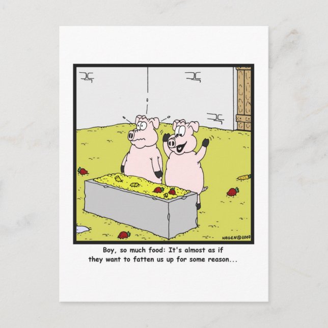 So much food: Pig cartoon Postcard (Front)