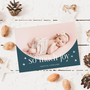 So Much Joy Blue Holiday Baby Photo Birth Announcement