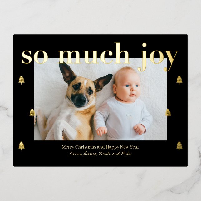 So Much Joy Editable Colour Foil Holiday Postcard (Front)