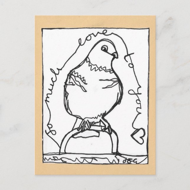 So Much Love Pigeon Postcard Continuous Line (Front)