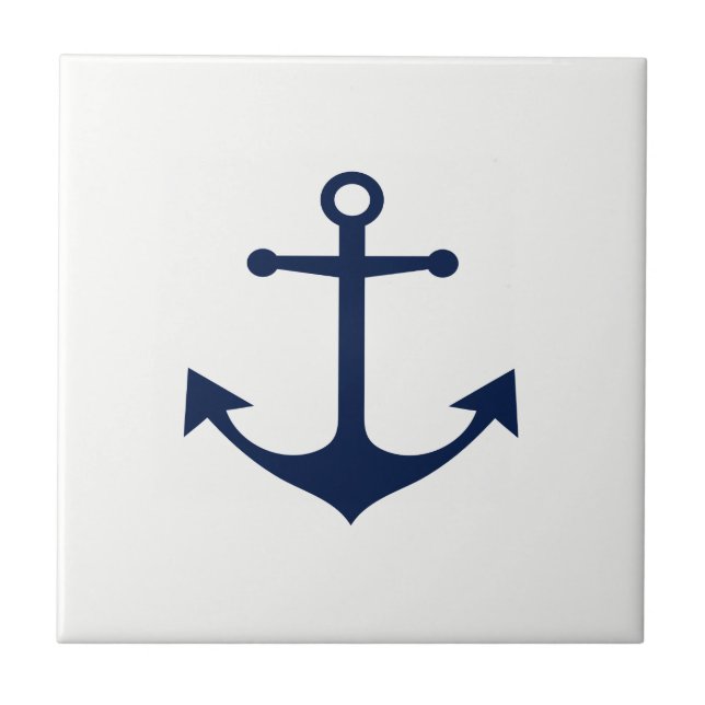 So Nautical - Blue Anchor on White Ceramic Tile (Front)