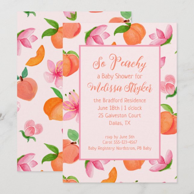 So Peachy Baby Shower Invitation (Front/Back)