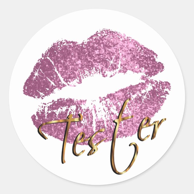 So Pink Glitter Lips on White - Tester Classic Round Sticker (Front)