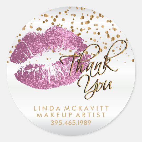 So Pink Glitter Lipstick on White - Thank You Classic Round Sticker