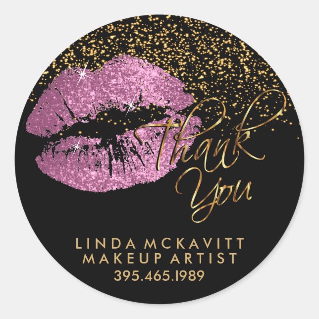 So Pink Glitter Lipstick - Thank You Classic Round Sticker (Front)
