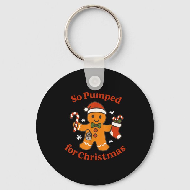 So Pumped For Christmas T1d Funny Diabetic Gingerb Keychain (Front)