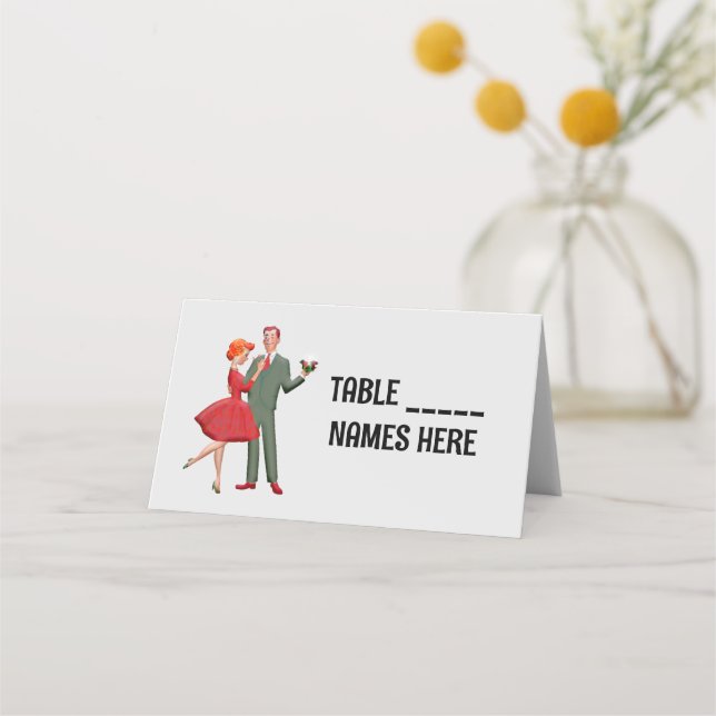 SO RETRO COUPLE WEDDING Folded Place Cards (Front)