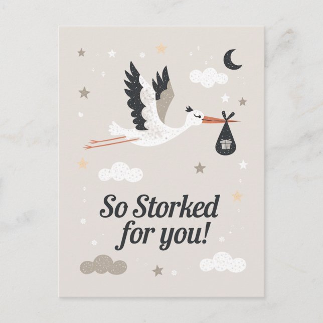 So Storked For You Funny Pregnancy Bird Postcard (Front)