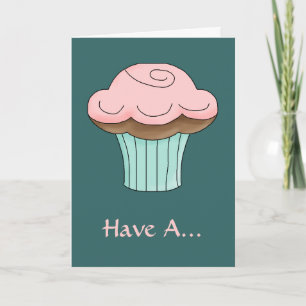 So Sweet Pink Frosted Cupcake In Teal Card