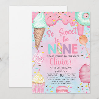 So Sweet to be Nine girl 9th birthday invitation. Invitation