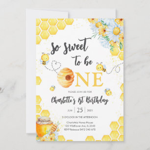 So Sweet To Be One Honey Bee 1st Birthday Invitation