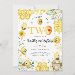 So Sweet To Be Two Honey Bee 2nd Birthday Invitation