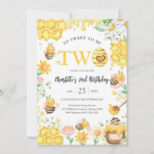 So Sweet To Be Two Honey Bee 2nd Birthday Invitation