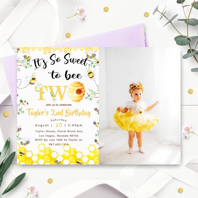 So Sweet To bebe Two Birthday Photo Invitation (Créateur téléchargé)