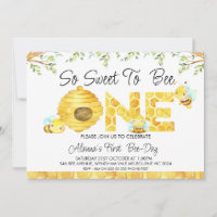 So Sweet To Bee First Birthday Invitation