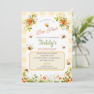 So Sweet To Bee Four Invite, 4th Birthday Party Invitation