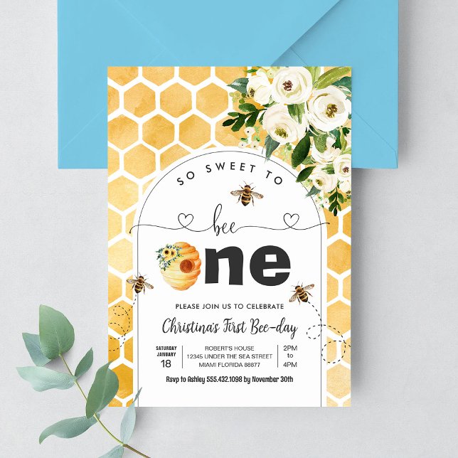 So Sweet To Bee One Bee Theme Party First Birthday Invitation (Creator Uploaded)