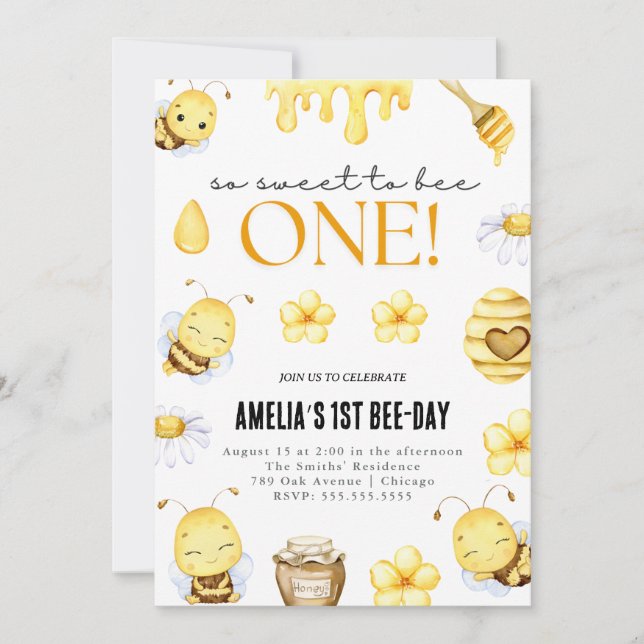 So sweet to bee one birthday invitation (Front)