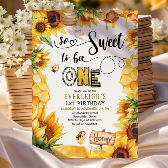 So sweet to bee one floral 1st birthday Invitation (Creator Uploaded)