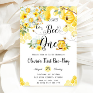 So Sweet to Bee One Floral 1st Birthday  Invitation