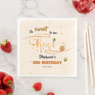 So Sweet To Bee Three Cute Honey Bee 3rd Birthday Napkin
