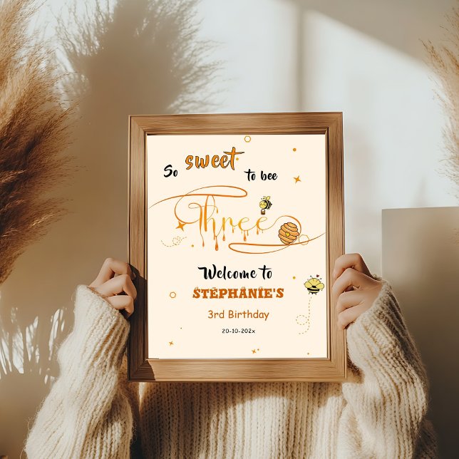 So Sweet To Bee Three Cute Honey Bee 3rd Birthday Poster (Creator Uploaded)