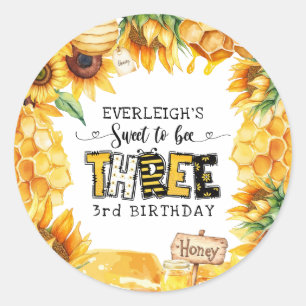 So sweet to bee three floral 3rd birthday  classic round sticker
