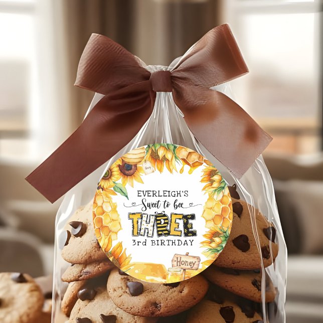 So sweet to bee three floral 3rd birthday  classic round sticker (Creator Uploaded)