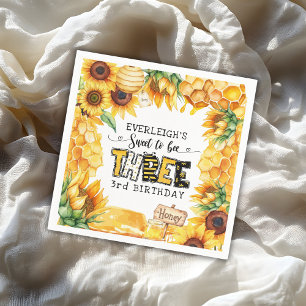 So sweet to bee three floral 3rd birthday napkin