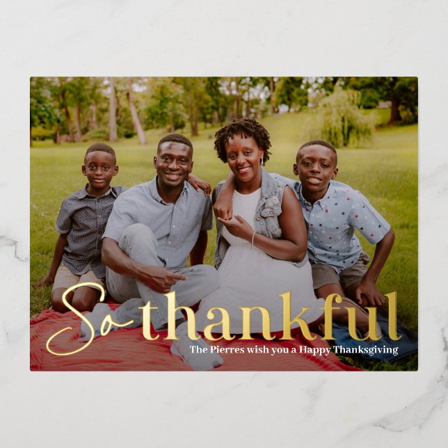 So Thankful Foil Photo Thanksgiving Postcard (Front)