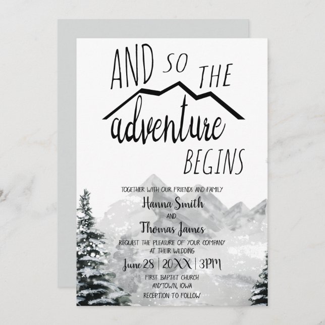 So The Adventure Begins Rustic Mountain Wedding Invitation (Front/Back)