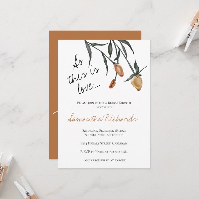 So this is love Bridal Shower Burnt Orange Roses Invitation (Front/Back In Situ)