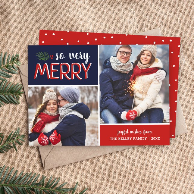 So Very Merry 2 Photo Collage Holiday Card (Creator Uploaded)
