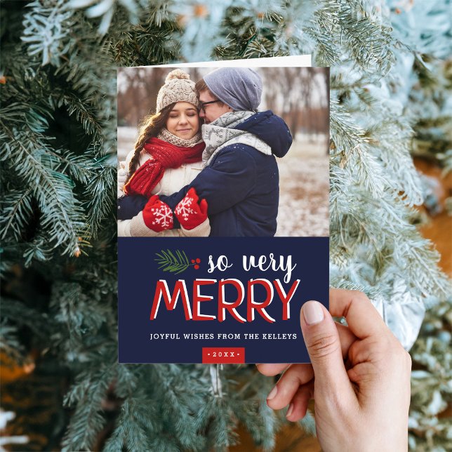 So Very Merry 2 Photo Folded Holiday Card (Creator Uploaded)