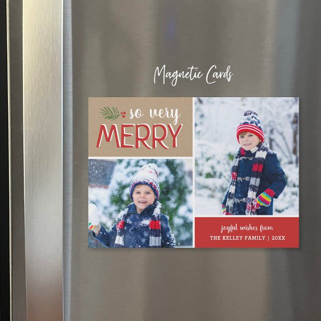 So Very Merry 2 Photo Magnetic Holiday Card (Creator Uploaded)