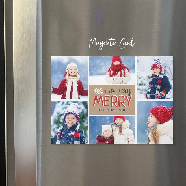 So Very Merry 6 Photo Magnetic Holiday Card (Creator Uploaded)