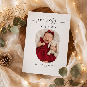 So Very Merry Baby Girl Red Dress Christmas Photo  Holiday Card