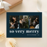 So Very Merry Blue Modern 3 Photo Collage Holiday Card<br><div class="desc">So Very Merry Blue  Modern 3 Photo Collage Holiday Card. Send customizable and personalized holiday greetings to friends,  colleagues and family in simple,  chic,  elegant and modern photo design festive,  natural minimalist style cards! Below the calligraphy features your custom greeting message in modern typography.</div>