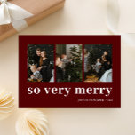 So Very Merry Red Modern 3 Photo Collage Holiday Card<br><div class="desc">So Very Merry Red Gold Modern 3 Photo Collage Holiday Card. Send customizable and personalized holiday greetings to friends,  colleagues and family in simple,  chic,  elegant and modern photo design festive,  natural minimalist style cards! Below the calligraphy features your custom greeting message in modern typography.</div>
