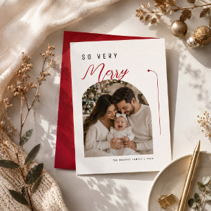 So Very Merry Red Script  Family Christmas Photo Holiday Card