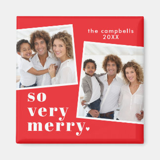 So Very Merry Two Photo on Red Magnet