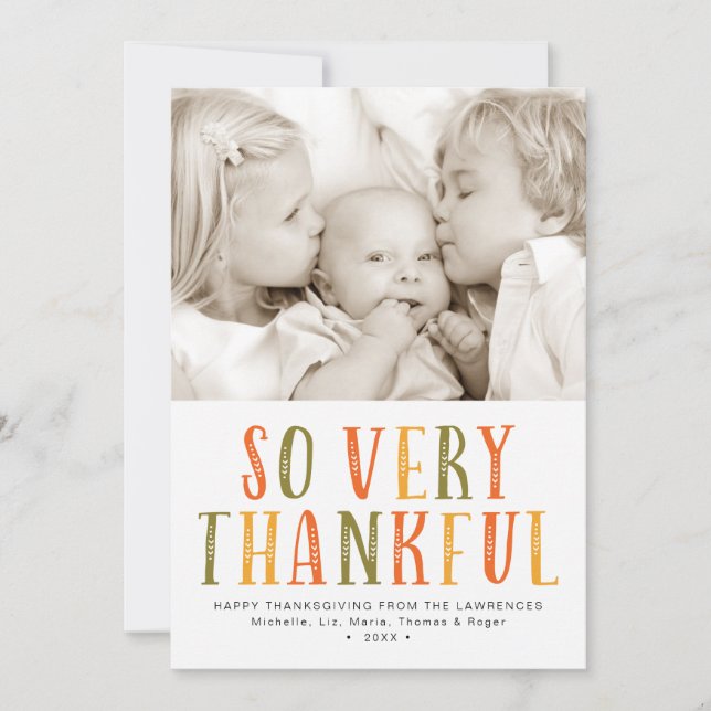 So Very Thankful Quilted Letters Thanksgiving Card (Front)