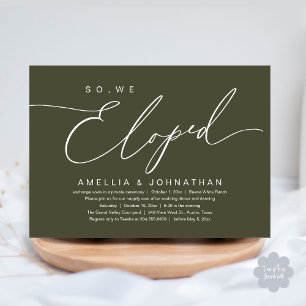 So, We Eloped, Romantic Wedding Elopement Party Invitation