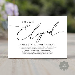 So, We Eloped, Romantic Wedding Elopement Party Invitation