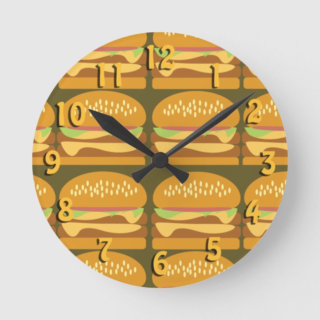 So Yummy Cheeseburger Time Fun Burger Pattern Round Clock (Front)