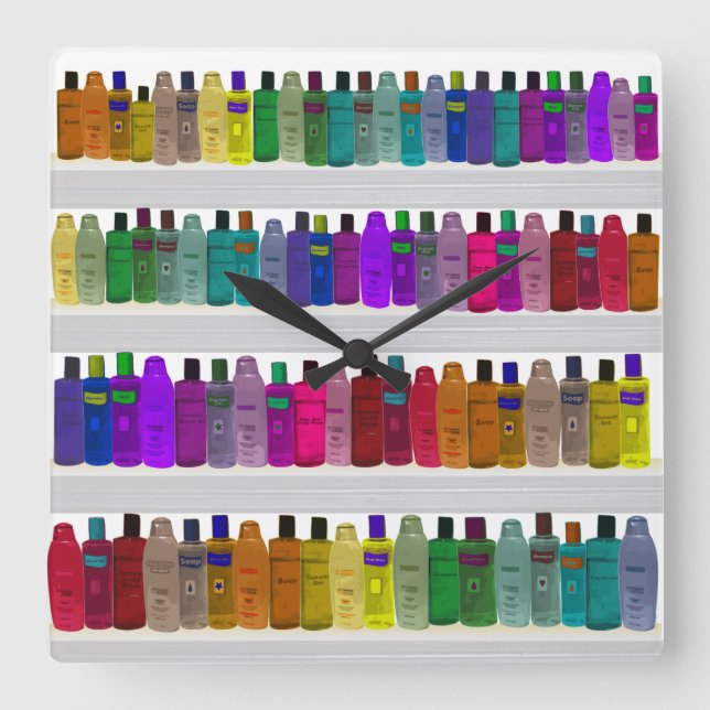 Soap Bottle Rainbow - for bathrooms, salons etc Square Wall Clock (Front)
