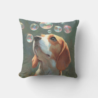 Soap bubbles and Beagle Dogs Throw Pillow