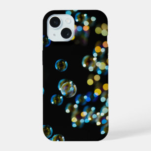 Soap Bubbles Bokeh on Black iPhone 15 Case