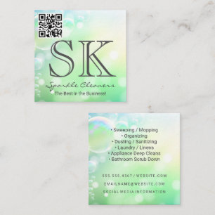 Soap Bubbles Green QR Scan Label Square Business Card